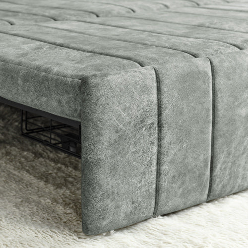 3 In 1 Pull-Out Bed Sleeper, Modern Upholstered 3 Seats Lounge Sofa & Couches With Rolled Arms Decorated With Copper Nails , Convertible Futon 3 Seats Sofabed With Two Drawers And Two Pillows