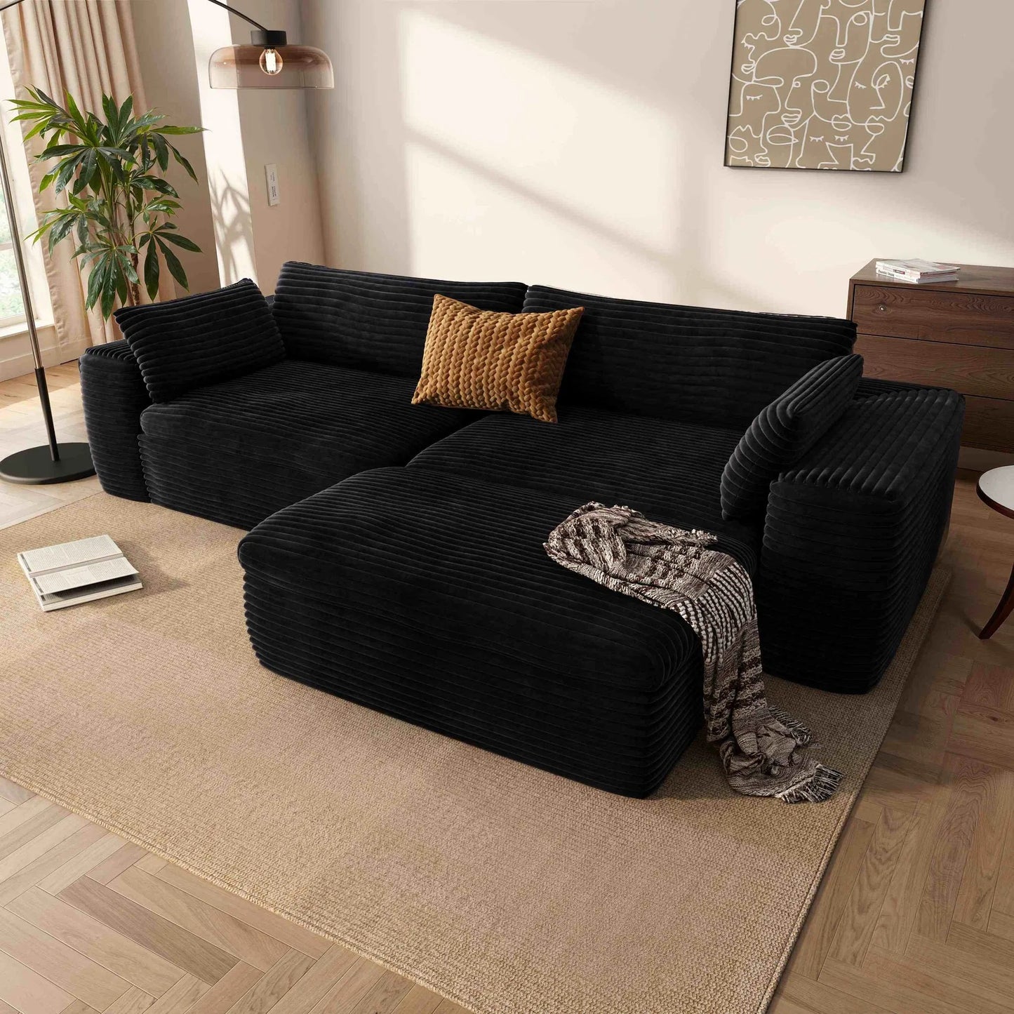 Cloud Sectional Couch With L-Shape Chaise,Modern Modular Sofa With Deep Seat, Upholstered Couches For Living Room Bedroom,No Assembly Required, Black